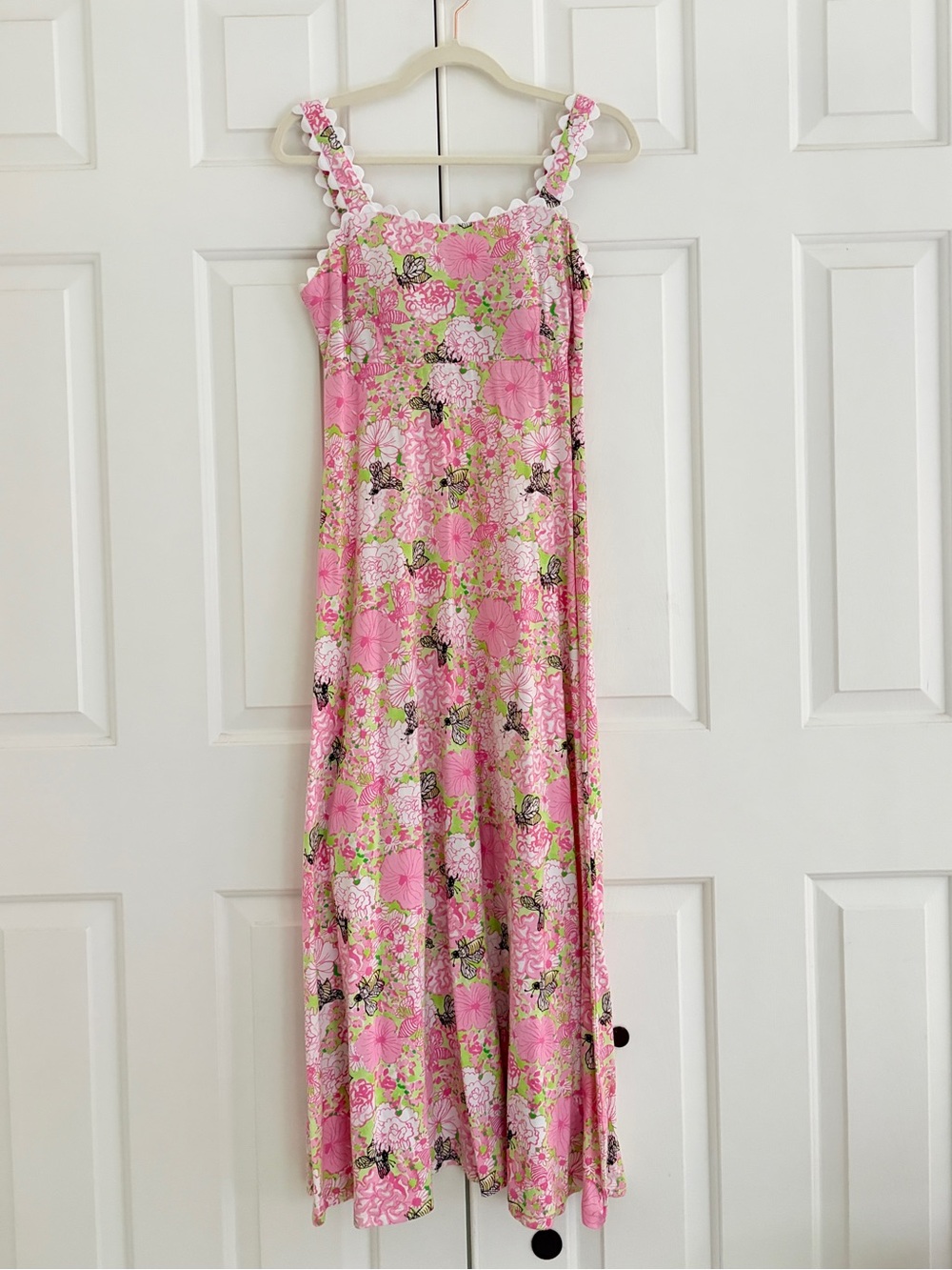Lilly Pulitzer Pink Floral Maxi Dress with Ruffled Straps